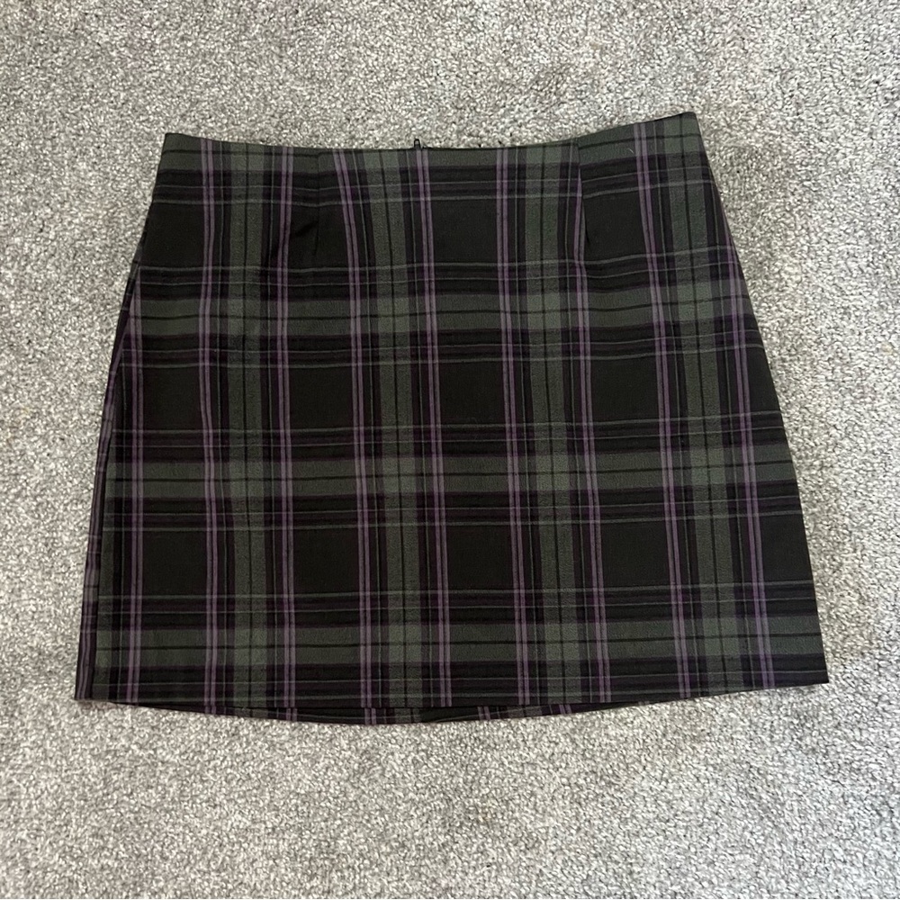 Plaid Mini Skirt in Black, Olive & Purple
